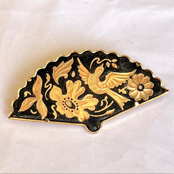 Damascene Fan Vintage with Trombone Clasp - Picture 7 of 7